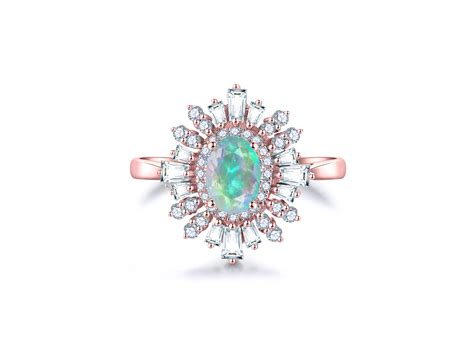 ‘Celine’ Oval Cut Opal Halo Gold Ring